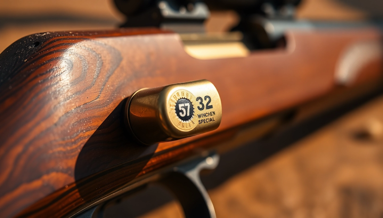 A detailed shot of a .32WIN Winchester rifle and cartridge, highlighting craftsmanship and historical appeal for firearm enthusiasts.