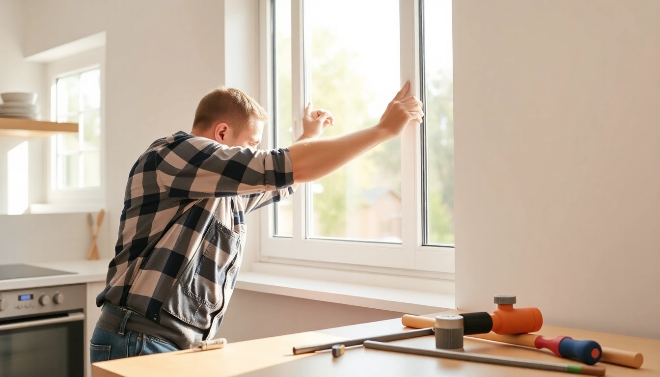 Window Installers Near Me installing energy-efficient double-hung windows in a sunny home.