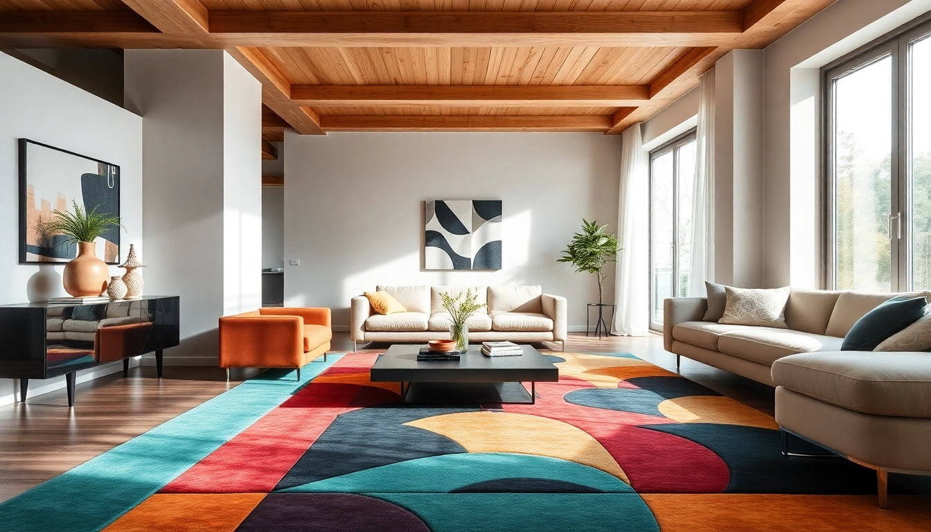 Stylish living room with vibrant tappeti moderni Milano enhancing modern decor and interior