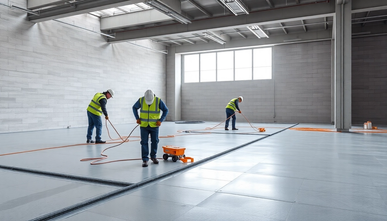 Professional team applying liquid screed in Birmingham for efficient underfloor heating and